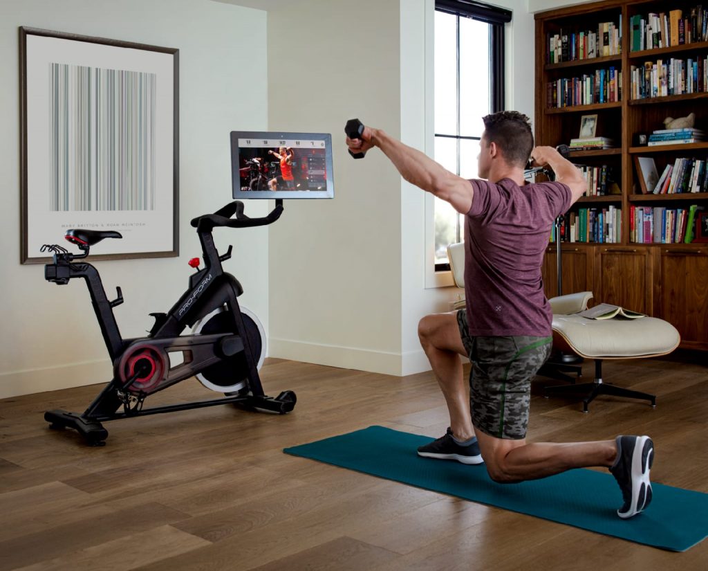 male workout using moveable screen