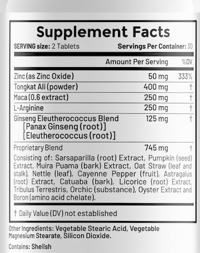 Testonine nutrition label